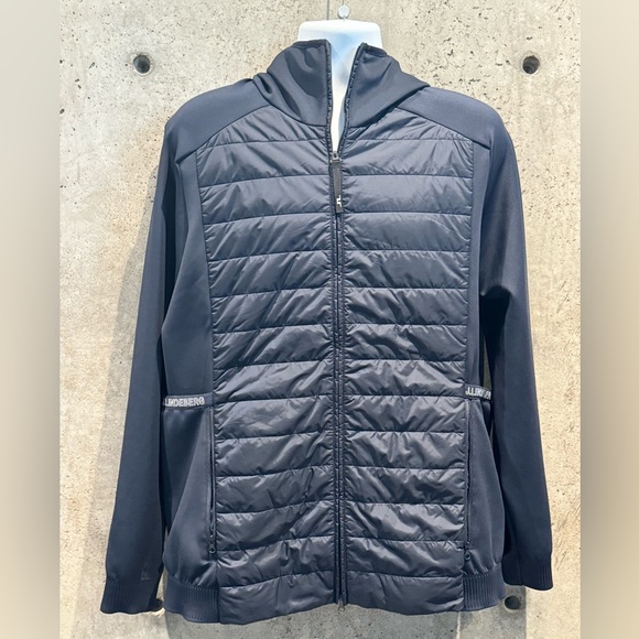 NWOT. J. Lindeberg Navy Kenny Hybrid Hooded Golf Jacket - Picture 1 of 9